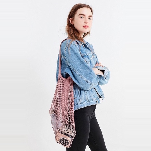 Cotton French Market Open Net Tote Bag Dusty Lilac - Picture 2 of 5